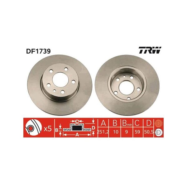 Bromsskiva Solid, Bakaxel Trw DF1739 TRW