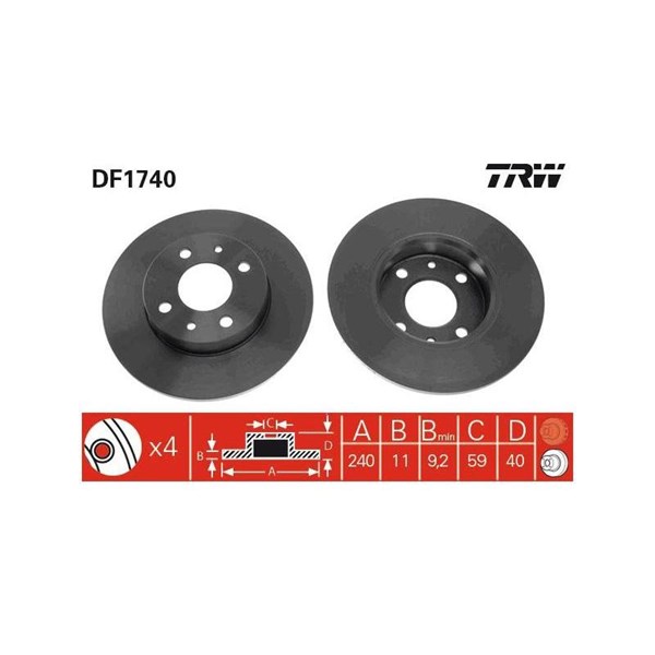 Bromsskiva Solid, Bakaxel Trw DF1740 TRW
