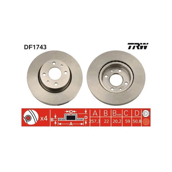 Bromsskiva Ventilerad, Framaxel Trw DF1743 TRW