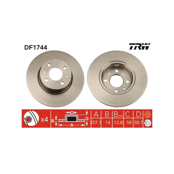 Bromsskiva Solid, Framaxel Trw DF1744 TRW