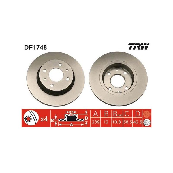 Bromsskiva Solid, Framaxel Trw DF1748 TRW Bromsskiva Solid, Framaxel Trw DF1748 TRW