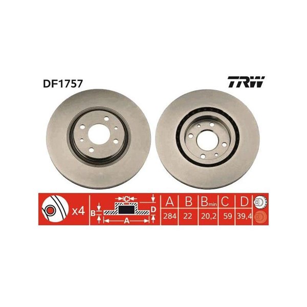 Bromsskiva Ventilerad, Framaxel Trw DF1757 TRW