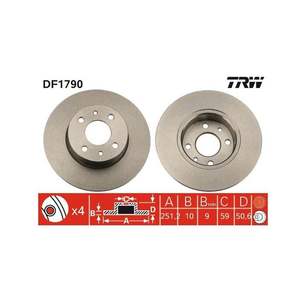 Bromsskiva Solid, Bakaxel Trw DF1790 TRW