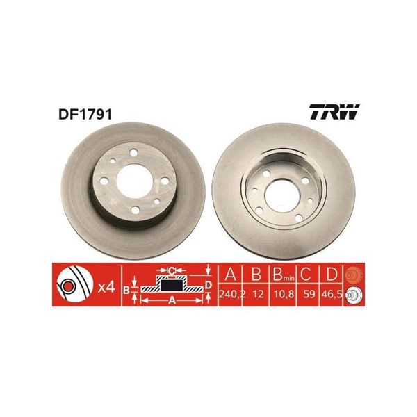 Bromsskiva Solid, Framaxel Trw DF1791 TRW