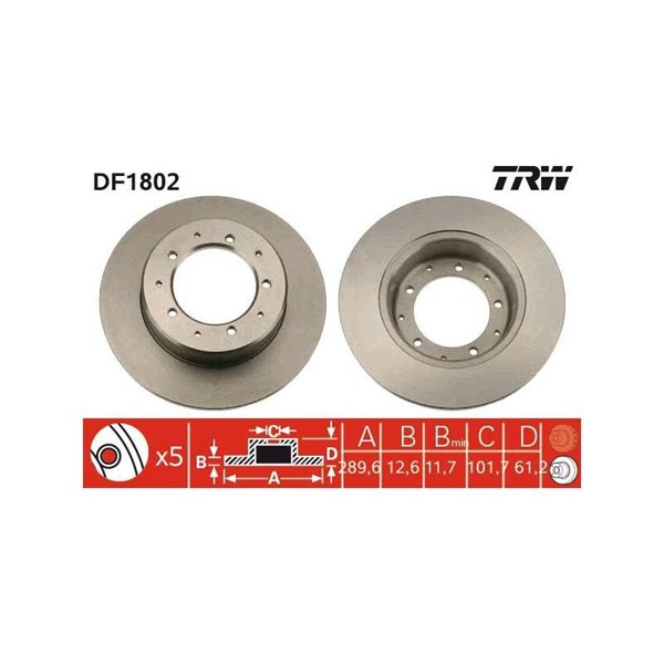 Bromsskiva Solid, Bakaxel Trw DF1802 TRW