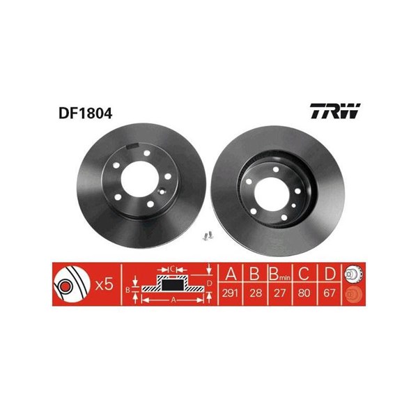 Bromsskiva Ventilerad, Framaxel Trw DF1804 TRW