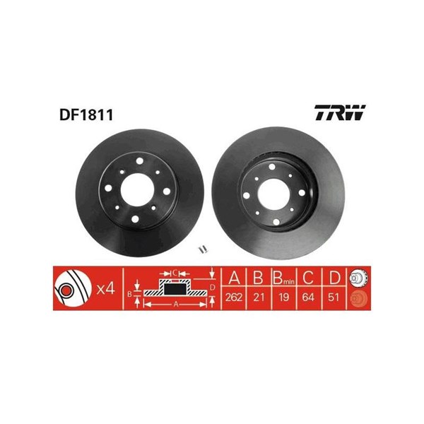 Bromsskiva Ventilerad, Framaxel Trw DF1811 TRW