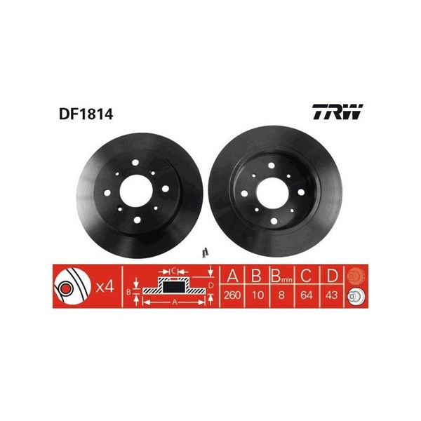 Bromsskiva Solid, Bakaxel Trw DF1814 TRW