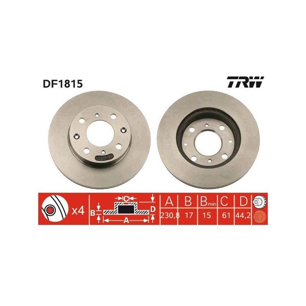 Bromsskiva Ventilerad, Framaxel Trw DF1815 TRW