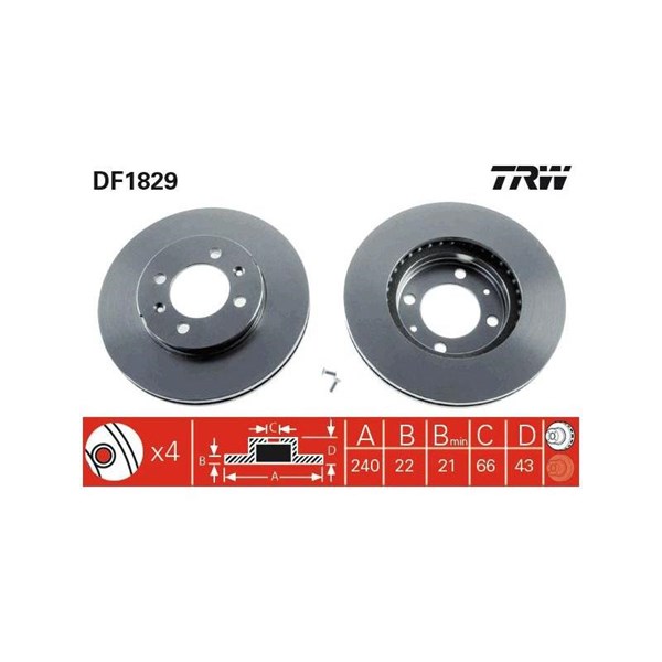 Bromsskiva Ventilerad, Framaxel Trw DF1829 TRW Bromsskiva Ventilerad, Framaxel Trw DF1829 TRW