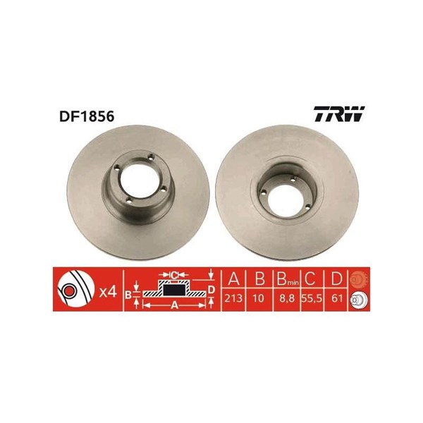 Bromsskiva Solid, Framaxel Trw DF1856 TRW