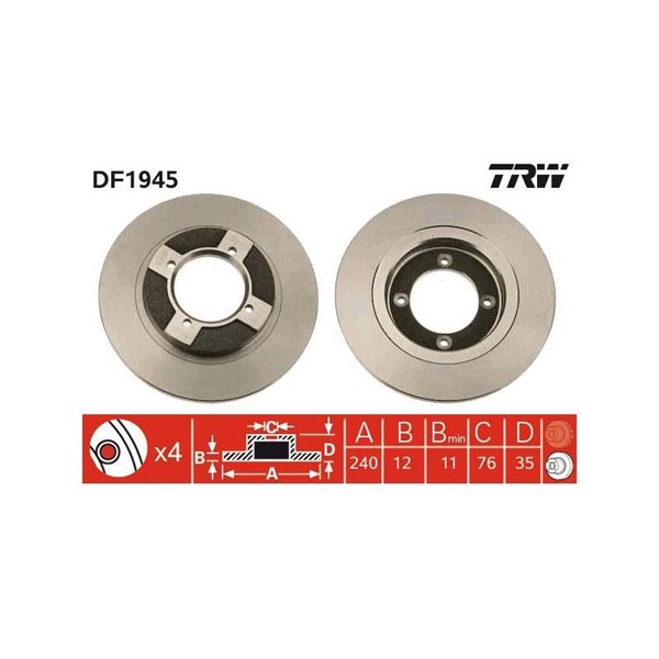 Bromsskiva Solid, Framaxel Trw DF1945 TRW Bromsskiva Solid, Framaxel Trw DF1945 TRW
