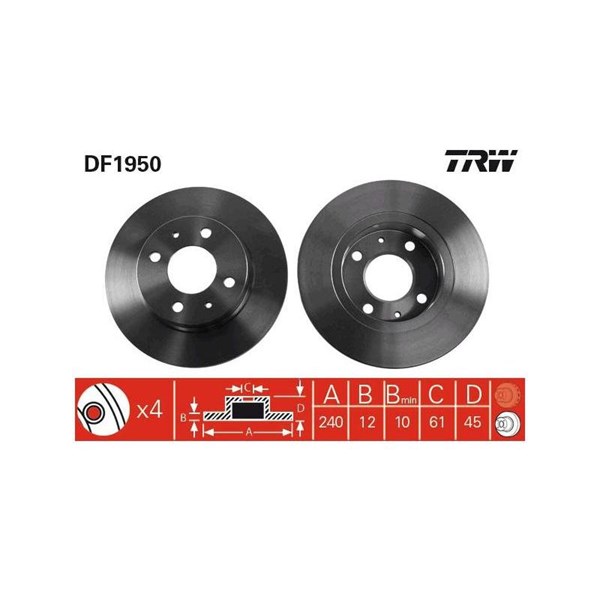 Bromsskiva Solid, Framaxel Trw DF1950 TRW