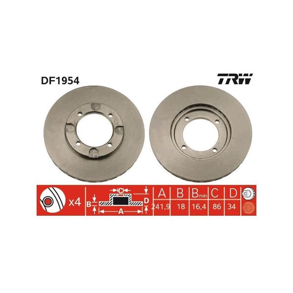 Bromsskiva Ventilerad, Framaxel Trw DF1954 TRW