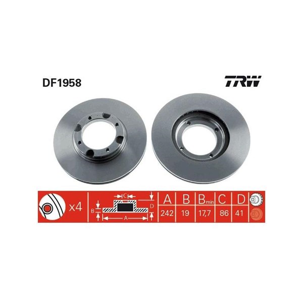 Bromsskiva Ventilerad, Framaxel Trw DF1958 TRW