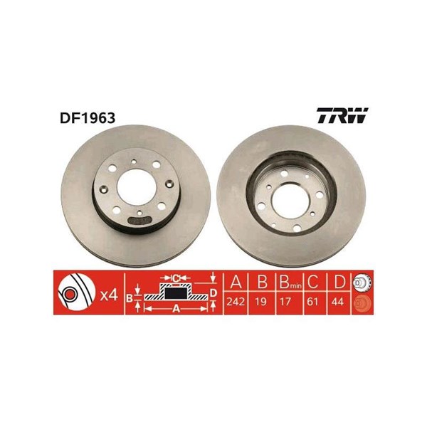 Bromsskiva Ventilerad, Framaxel Trw DF1963 TRW