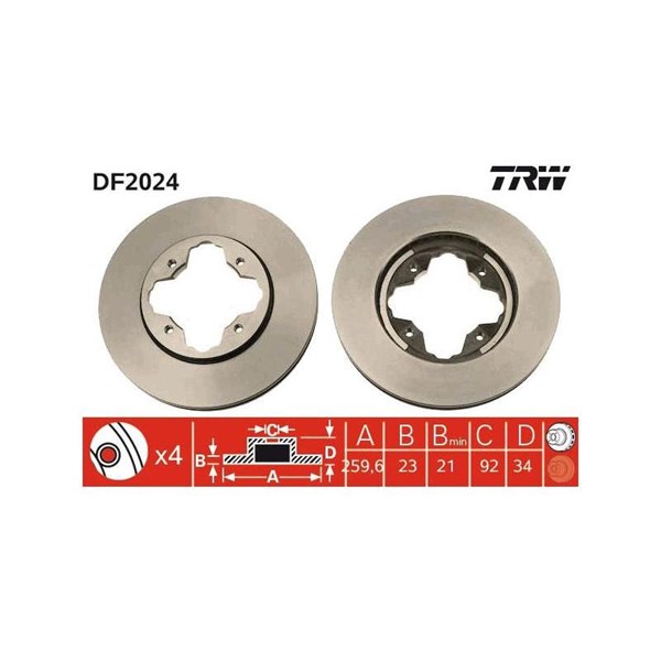 Bromsskiva Ventilerad, Framaxel Trw DF2024 TRW Bromsskiva Ventilerad, Framaxel Trw DF2024 TRW
