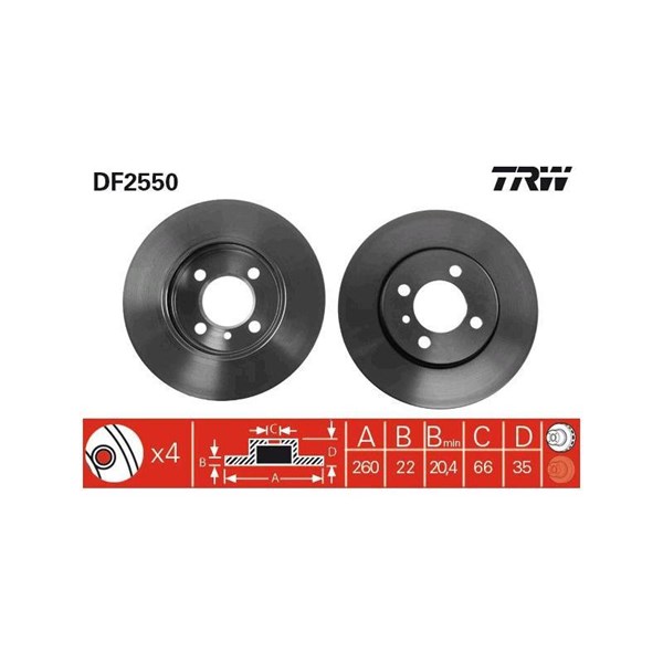 Bromsskiva Ventilerad, Framaxel Trw DF2550 TRW