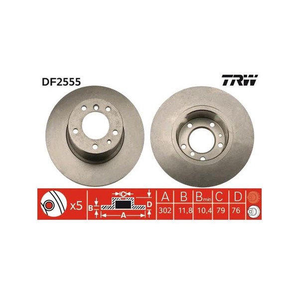 Bromsskiva Solid, Framaxel Trw DF2555 TRW