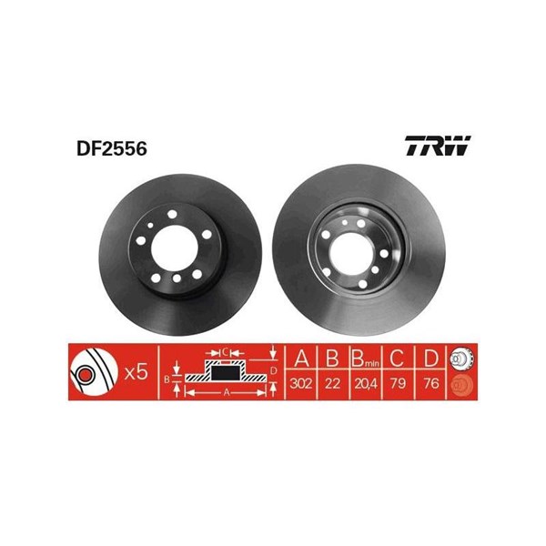 Bromsskiva Ventilerad, Framaxel Trw DF2556 TRW