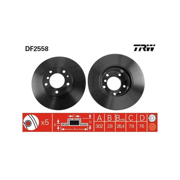 Bromsskiva Ventilerad, Framaxel Trw DF2558 TRW