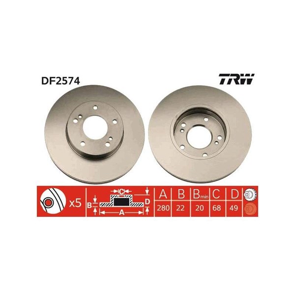 Bromsskiva Ventilerad, Framaxel Trw DF2574 TRW
