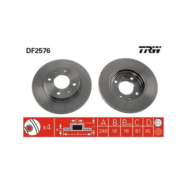 Bromsskiva Ventilerad, Framaxel Trw DF2576 TRW