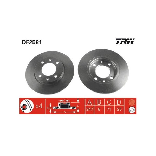 Bromsskiva Solid, Bakaxel Trw DF2581 TRW