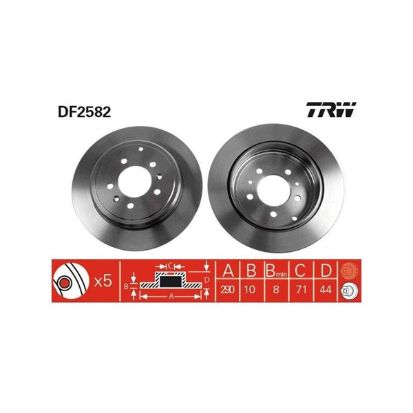 Bromsskiva Solid, Bakaxel Trw DF2582 TRW