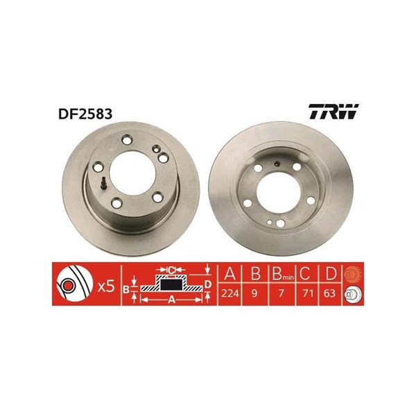 Bromsskiva Solid, Bakaxel Trw DF2583 TRW
