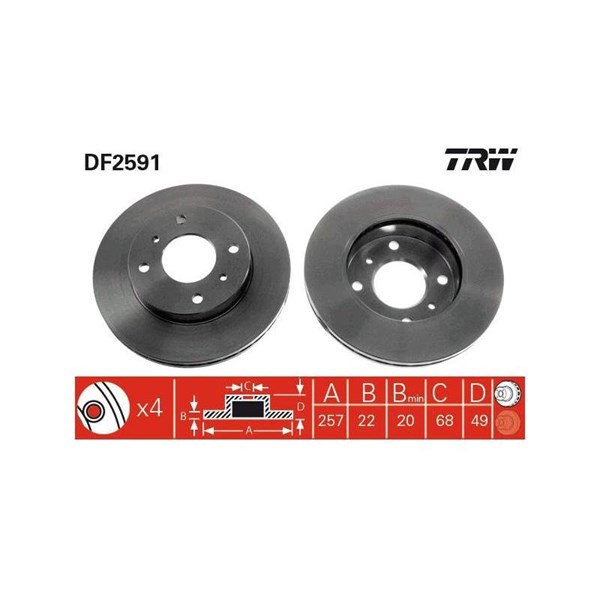 Bromsskiva Ventilerad, Framaxel Trw DF2591 TRW