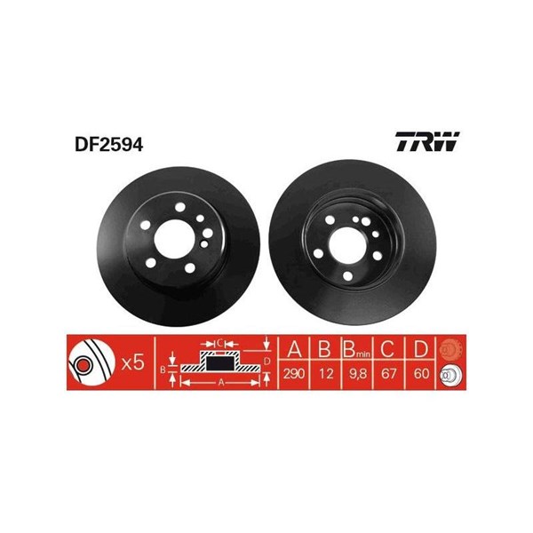 Bromsskiva Solid, Bakaxel Trw DF2594 TRW Bromsskiva Solid, Bakaxel Trw DF2594 TRW