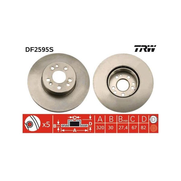 Bromsskiva Ventilerad, Framaxel Trw DF2595S TRW