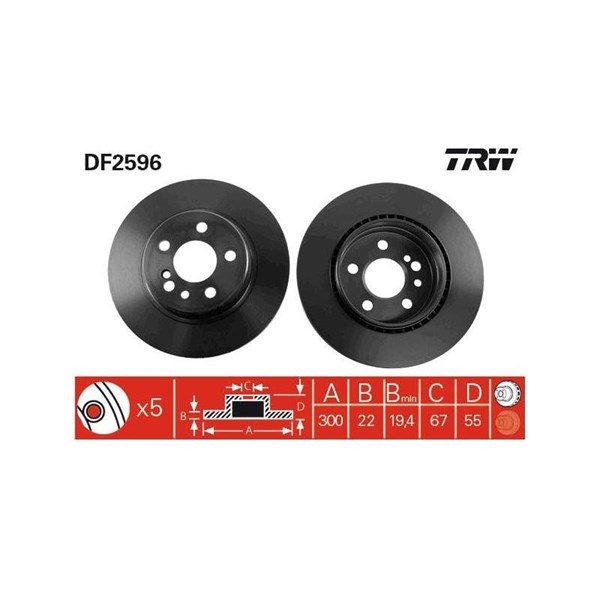 Bromsskiva Ventilerad, Bakaxel Trw DF2596 TRW Bromsskiva Ventilerad, Bakaxel Trw DF2596 TRW
