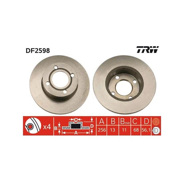 Bromsskiva Solid, Framaxel Trw DF2598 TRW