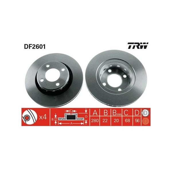 Bromsskiva Ventilerad, Framaxel Trw DF2601 TRW