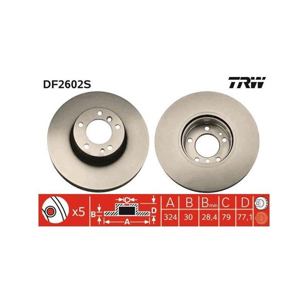 Bromsskiva Ventilerad, Framaxel Trw DF2602S TRW