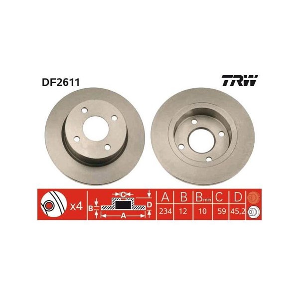 Bromsskiva Solid, Framaxel Trw DF2611 TRW Bromsskiva Solid, Framaxel Trw DF2611 TRW