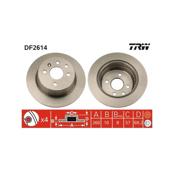 Bromsskiva Solid, Bakaxel Trw DF2614 TRW