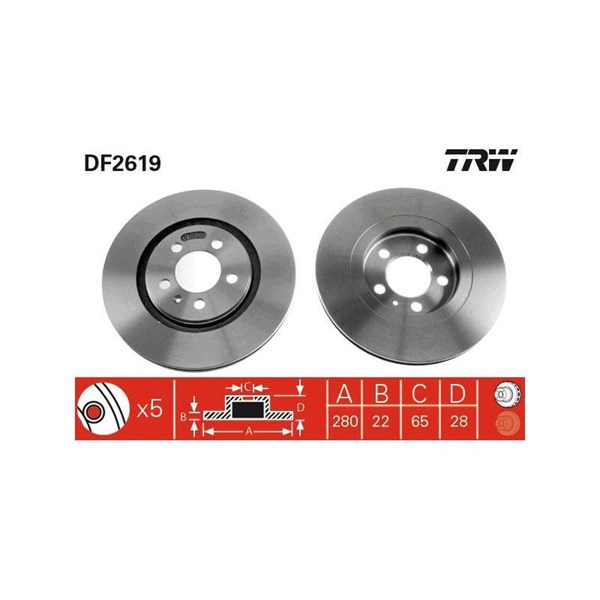 Bromsskiva Ventilerad, Framaxel Trw DF2619 TRW