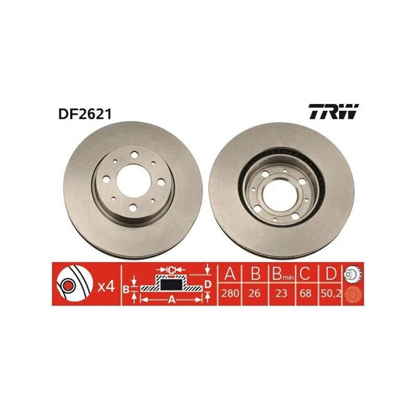 Bromsskiva Ventilerad, Framaxel Trw DF2621 TRW