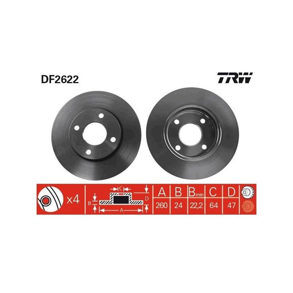 Bromsskiva Ventilerad, Framaxel Trw DF2622 TRW