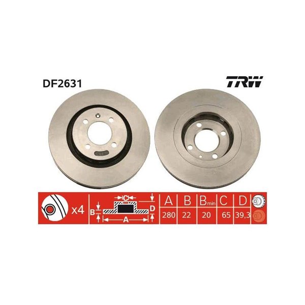 Bromsskiva Ventilerad, Framaxel Trw DF2631 TRW