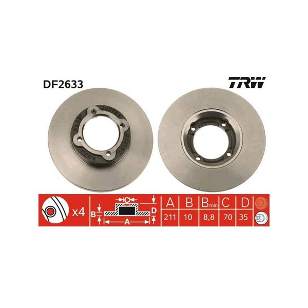Bromsskiva Solid, Framaxel Trw DF2633 TRW Bromsskiva Solid, Framaxel Trw DF2633 TRW