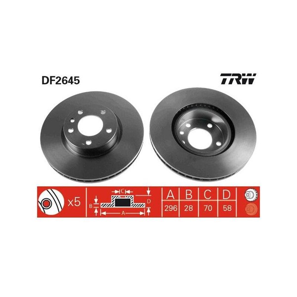 Bromsskiva Ventilerad, Framaxel Trw DF2645 TRW