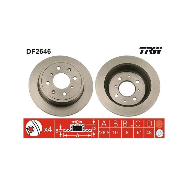 Bromsskiva Solid, Bakaxel Trw DF2646 TRW