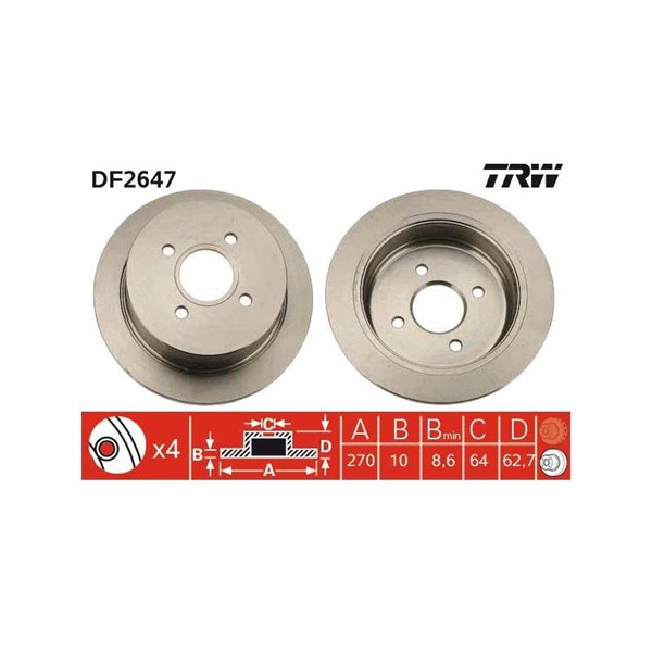 Bromsskiva Solid, Bakaxel Trw DF2647 TRW Bromsskiva Solid, Bakaxel Trw DF2647 TRW