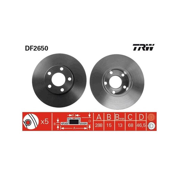 Bromsskiva Solid, Framaxel Trw DF2650 TRW