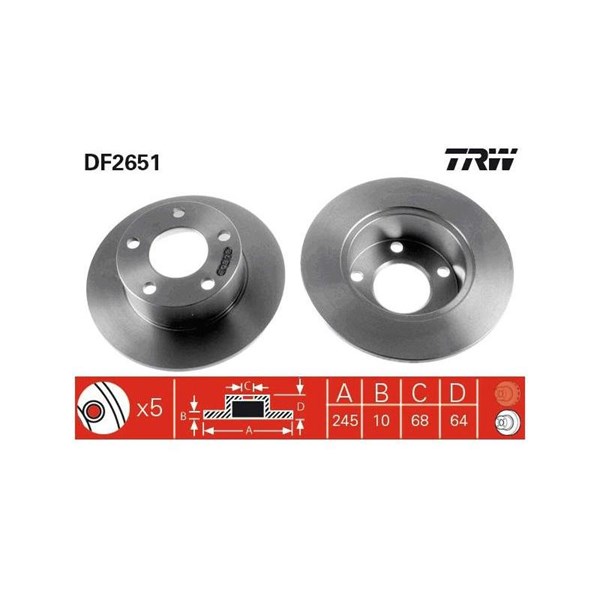 Bromsskiva Solid, Bakaxel Trw DF2651 TRW