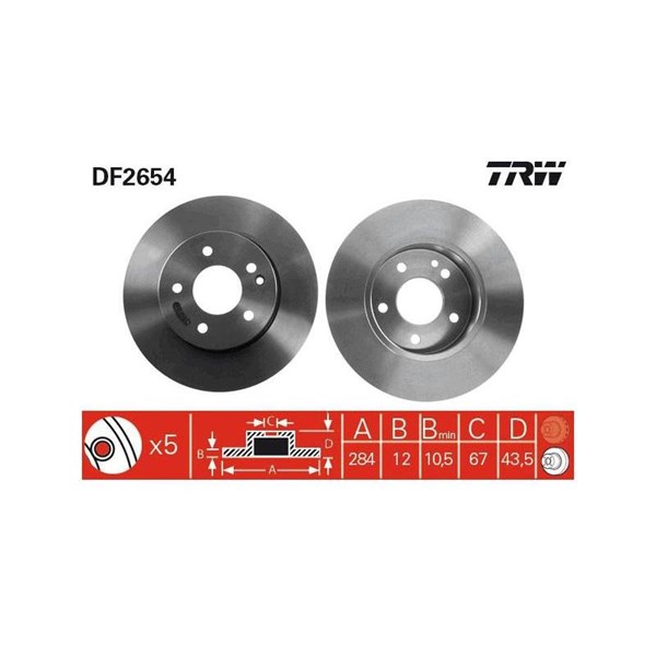 Bromsskiva Solid, Framaxel Trw DF2654 TRW